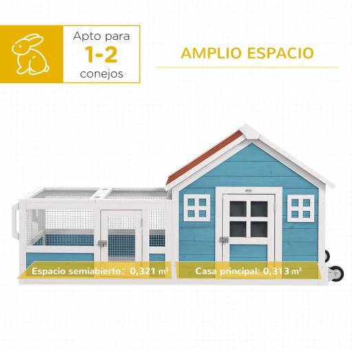 Jaula para Conejo Grande con 2 Ventanas de Decoración Ruedas 1 Puerta 1 Rampa y Techo de Asfalto 162,5x59,2x77,6 cm Azul [2]