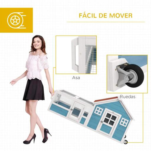 Jaula para Conejo Grande con 2 Ventanas de Decoración Ruedas 1 Puerta 1 Rampa y Techo de Asfalto 162,5x59,2x77,6 cm Azul [4]