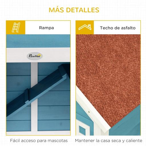 Jaula para Conejo Grande con 2 Ventanas de Decoración Ruedas 1 Puerta 1 Rampa y Techo de Asfalto 162,5x59,2x77,6 cm Azul [5]