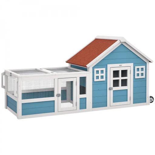 Jaula para Conejo Grande con 2 Ventanas de Decoración Ruedas 1 Puerta 1 Rampa y Techo de Asfalto 162,5x59,2x77,6 cm Azul [8]