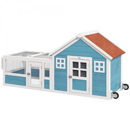 Jaula para Conejo Grande con 2 Ventanas de Decoración Ruedas 1 Puerta 1 Rampa y Techo de Asfalto 162,5x59,2x77,6 cm Azul [9]