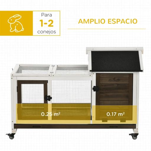 Conejera de Madera con Ruedas para 1-2 Conejos con Techo Abrible Bandeja Extraíble 108x58x73,5 cm Marrón Oscuro [2]