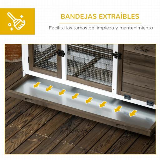 Conejera de Madera con Ruedas para 1-2 Conejos con Techo Abrible Bandeja Extraíble 108x58x73,5 cm Marrón Oscuro [5]