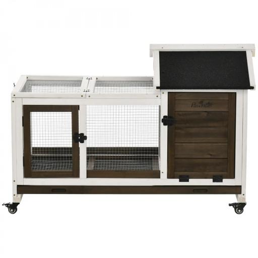 Conejera de Madera con Ruedas para 1-2 Conejos con Techo Abrible Bandeja Extraíble 108x58x73,5 cm Marrón Oscuro [8]