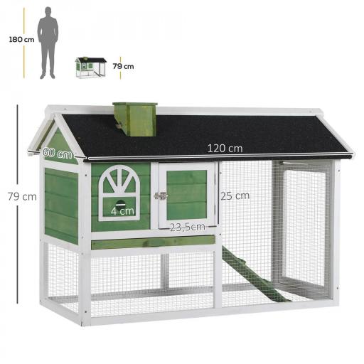 Jaula para Conejos Grande 120x60x79 cm con Techo Asfáltico Bandeja Extraíble Escalera y Chimenea para Exterior Verde [1]