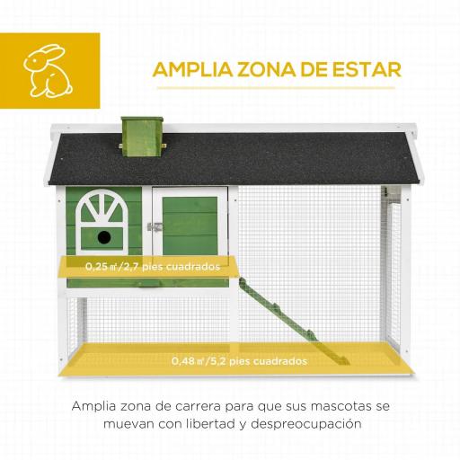 Jaula para Conejos Grande 120x60x79 cm con Techo Asfáltico Bandeja Extraíble Escalera y Chimenea para Exterior Verde [5]