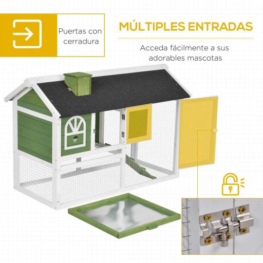 Jaula para Conejos Grande 120x60x79 cm con Techo Asfáltico Bandeja Extraíble Escalera y Chimenea para Exterior Verde [2]