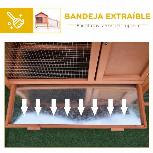 Conejera de Exterior Hecha de Madera Jaula para Conejos Dos Niveles con Techo Puerta y Ventana Bandeja Extraíble y Lavable Alta Comodidad Gran Espacio 144x64.5x100cm [4]