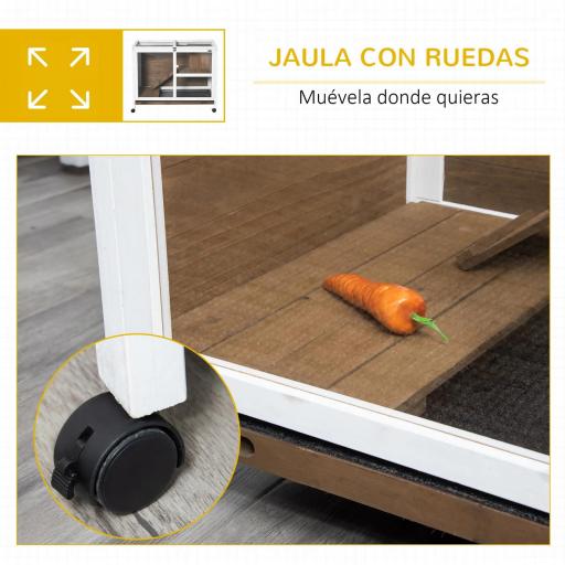Conejera de Madera con Ruedas 91,5x53,3x73 cm Jaula para Conejos de 2 Niveles con Techo Abatible Marrón [5]