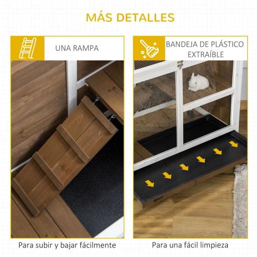 Conejera de Madera con Ruedas 91,5x53,3x73 cm Jaula para Conejos de 2 Niveles con Techo Abatible Marrón [3]