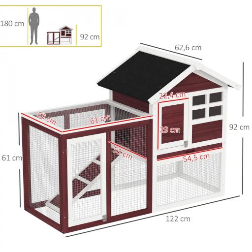 Conejera de Madera de 2 Niveles Jaula para Conejos con Zona Abierta Techo Asfáltico Bandeja Extraíble y Rampa Conejera para Exterior 123,5x62,6x92,5 cm Marrón [1]