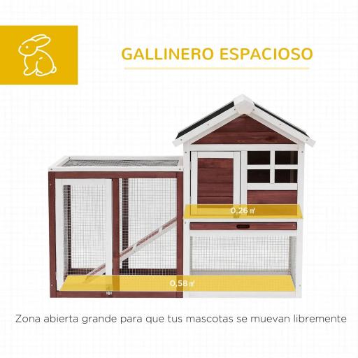 Conejera de Madera de 2 Niveles Jaula para Conejos con Zona Abierta Techo Asfáltico Bandeja Extraíble y Rampa Conejera para Exterior 123,5x62,6x92,5 cm Marrón [3]