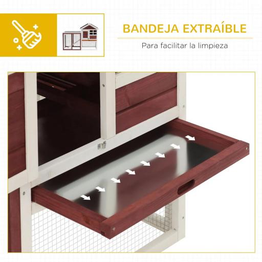 Conejera de Madera de 2 Niveles Jaula para Conejos con Zona Abierta Techo Asfáltico Bandeja Extraíble y Rampa Conejera para Exterior 123,5x62,6x92,5 cm Marrón [4]