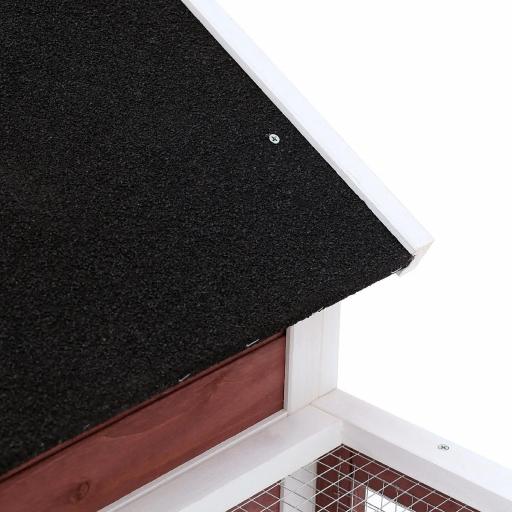 Conejera de Madera de 2 Niveles Jaula para Conejos con Zona Abierta Techo Asfáltico Bandeja Extraíble y Rampa Conejera para Exterior 123,5x62,6x92,5 cm Marrón [6]