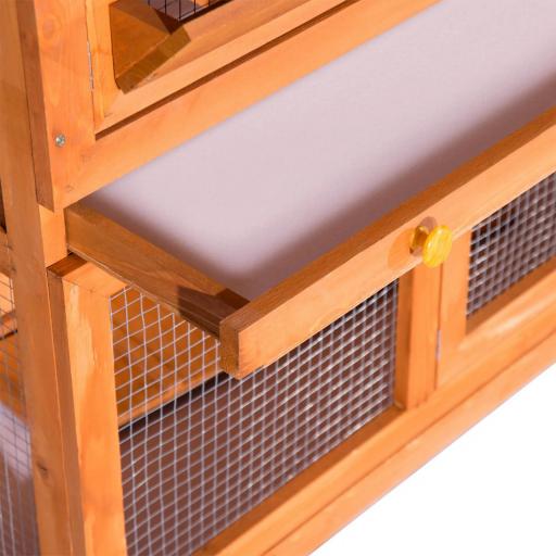 Conejera de Madera Exterior de 2 Niveles Jaula para Conejos con Techo de Asfalto Abrible Rampa Puertas y 2 Bandejas Extraíbles 120x48x100 cm Madera Natural [7]
