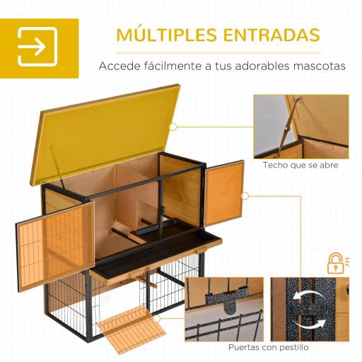 Conejera de Exterior de Madera Jaula para Mascotas Pequeñas 2 Niveles con Rampa Bandeja Extraíble Puertas con Cerraduras 89,5x45x81 cm Madera y Gris [2]