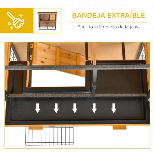 Conejera de Exterior de Madera Jaula para Mascotas Pequeñas 2 Niveles con Rampa Bandeja Extraíble Puertas con Cerraduras 89,5x45x81 cm Madera y Gris [6]