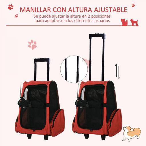 Transportin Carrito Perro 2 en 1 Mochila Carrito 42x25x55 cm Mascotas Perro Gato Rojo [4]