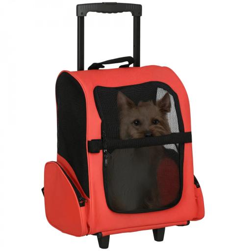 Transportin Carrito Perro 2 en 1 Mochila Carrito 42x25x55 cm Mascotas Perro Gato Rojo [7]