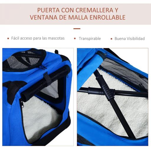 Transportín para Perros y Gatos Bolsa de Transporte para Mascotas Plegable con Cojín y Ventanas de Malla 60x42x42cm Azul [3]