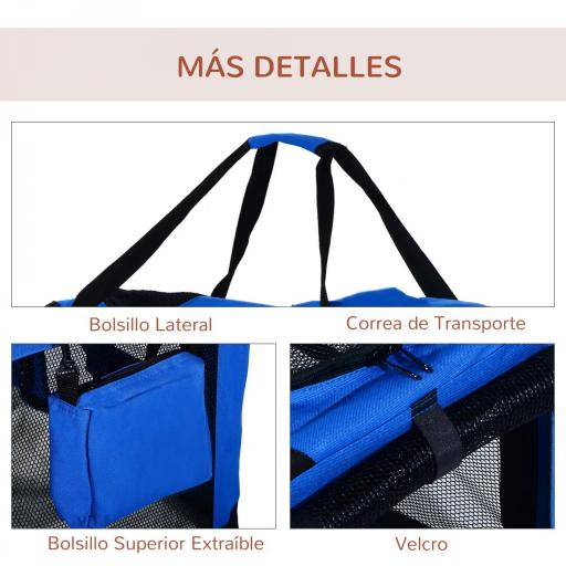 Transportín para Perros y Gatos Bolsa de Transporte para Mascotas Plegable con Cojín y Ventanas de Malla 60x42x42cm Azul [5]