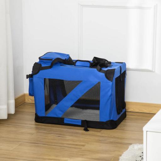 Transportín para Perros y Gatos Bolsa de Transporte para Mascotas Plegable con Cojín y Ventanas de Malla 60x42x42cm Azul [7]