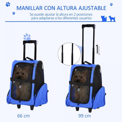 Transportín 2 en 1 para Mascotas Mochila o Carrito de Viaje para Perro y Gato con 2 Ruedas con Asa retráctil de Aluminio y Bolsillos 42x25x55 cm Azul [6]