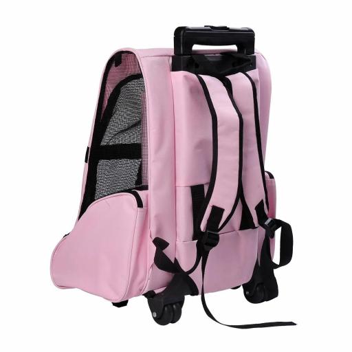 Transportín 2 en 1 para Mascotas Mochila o Carrito de Viaje para Perro y Gato con 2 Ruedas con Asa retráctil de Aluminio y Bolsillos 42x25x55 cm Rosa [7]