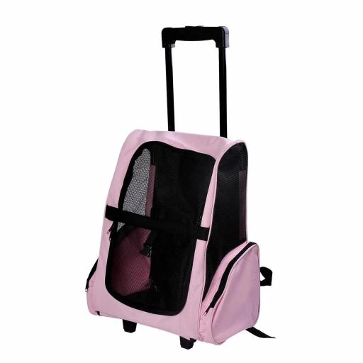 Transportín 2 en 1 para Mascotas Mochila o Carrito de Viaje para Perro y Gato con 2 Ruedas con Asa retráctil de Aluminio y Bolsillos 42x25x55 cm Rosa [8]