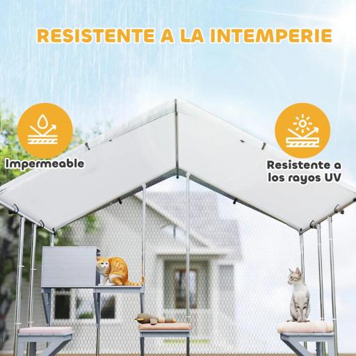 Refugio Exterior Grande para Gatos Jaula de Acero Galvanizado con Techo Impermeable para 5 Gatos 200x170x195 cm Plateado [1]