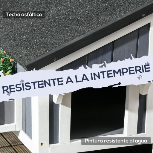 Caseta de Madera de Exterior para Gatos Casa para Gatos Refugio para Gatos de 2 Niveles 96x65x85,5 cm Gris [5]