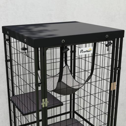 Jaula para Gatos Exterior e Interior Metálica con Cubierta Impermeable Perchas Hamaca y Puerta 61,5x55x157 cm Negro [7]