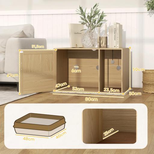 Mueble Arenero para Gatos Caja de Arena para Gatos con Almohadilla para Rascar y Puerta de Ratán 80x50x50 cm Roble [1]