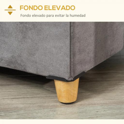 Cueva para Gatos 2 en 1 Taburete Reposapiés con Tapa Extraíble Orificio de Entrada Cojín Lavable y Patas Elevadas de Madera para Interior 60x45x44,5 cm Gris [5]