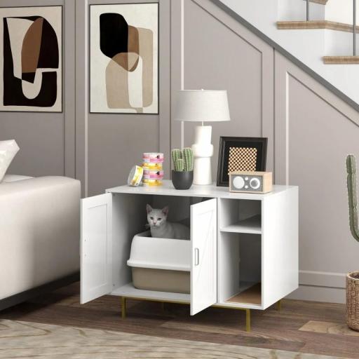 Mueble Arenero Caja de Arena para Gatos con Almohadilla para Rascar y Compartimento de Almacenaje 80x50x61 cm Blanco