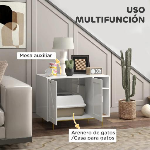 Mueble Arenero Caja de Arena para Gatos con Almohadilla para Rascar y Compartimento de Almacenaje 80x50x61 cm Blanco [2]