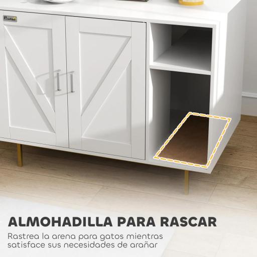 Mueble Arenero Caja de Arena para Gatos con Almohadilla para Rascar y Compartimento de Almacenaje 80x50x61 cm Blanco [4]