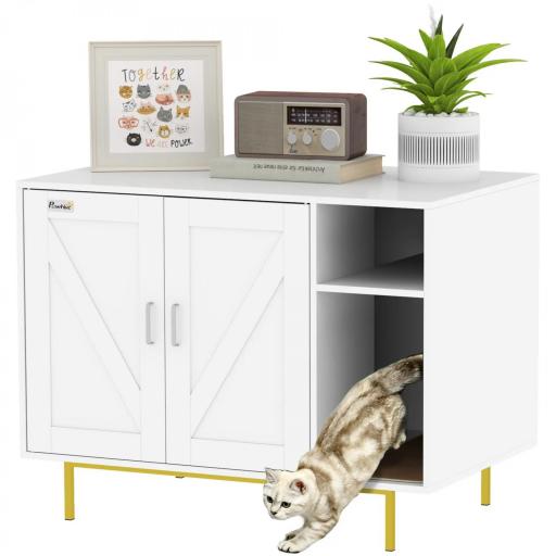 Mueble Arenero Caja de Arena para Gatos con Almohadilla para Rascar y Compartimento de Almacenaje 80x50x61 cm Blanco [8]