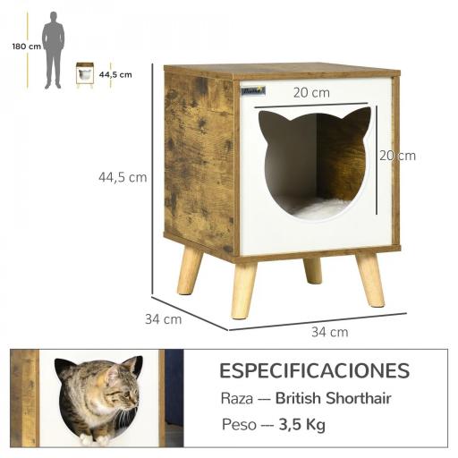 Caseta de Madera para Gatos Casa para Gatos Interior con Cojín Lavable y Patas Elevadas 34x34x44,5 cm Marrón [1]