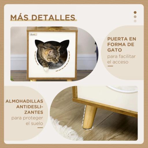 Caseta de Madera para Gatos Casa para Gatos Interior con Cojín Lavable y Patas Elevadas 34x34x44,5 cm Marrón [3]