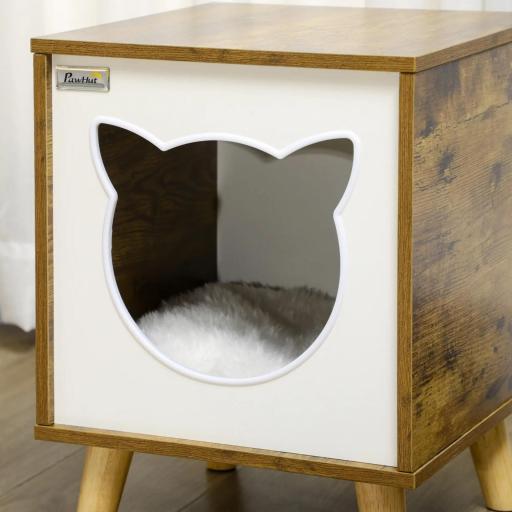 Caseta de Madera para Gatos Casa para Gatos Interior con Cojín Lavable y Patas Elevadas 34x34x44,5 cm Marrón [9]