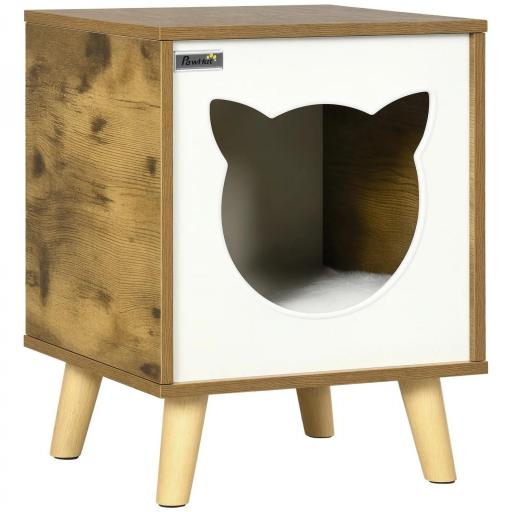 Caseta de Madera para Gatos Casa para Gatos Interior con Cojín Lavable y Patas Elevadas 34x34x44,5 cm Marrón [8]