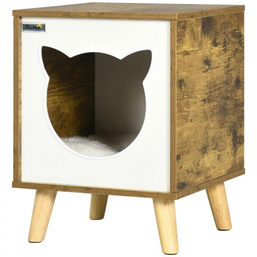 Caseta de Madera para Gatos Casa para Gatos Interior con Cojín Lavable y Patas Elevadas 34x34x44,5 cm Marrón [7]