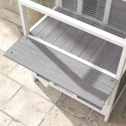 Caseta para Gatos de Madera de 2 Niveles con Techo Asfáltico Ventana y Puerta con Cortina 64x87x76 cm Gris Claro [7]