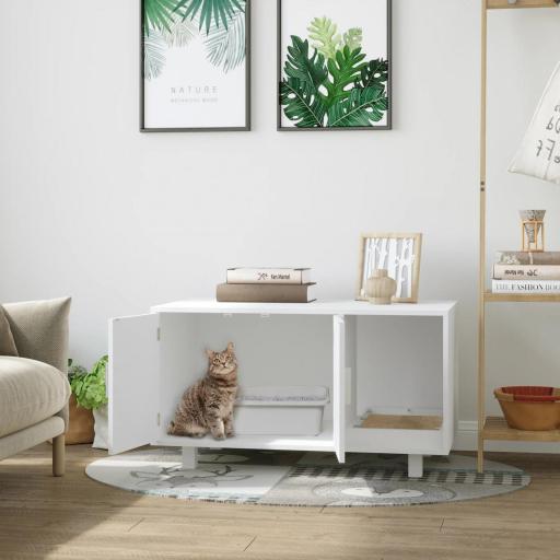 Mueble Arenero para Gatos con Puerta Rascador para Gatos Caja de Arena para Gatos para Interior 91x52x50,5 cm Blanco