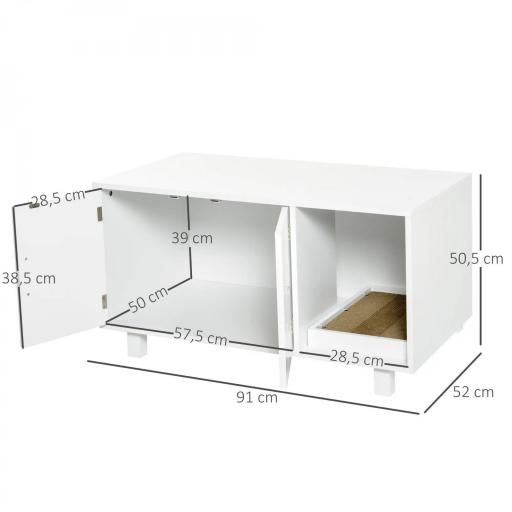 Mueble Arenero para Gatos con Puerta Rascador para Gatos Caja de Arena para Gatos para Interior 91x52x50,5 cm Blanco [1]
