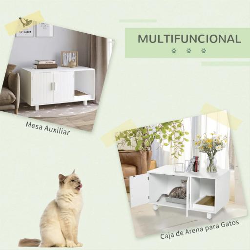 Mueble Arenero para Gatos con Puerta Rascador para Gatos Caja de Arena para Gatos para Interior 91x52x50,5 cm Blanco [5]