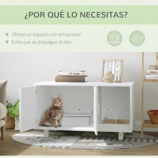 Mueble Arenero para Gatos con Puerta Rascador para Gatos Caja de Arena para Gatos para Interior 91x52x50,5 cm Blanco [2]