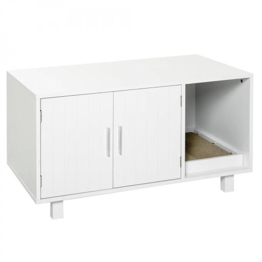 Mueble Arenero para Gatos con Puerta Rascador para Gatos Caja de Arena para Gatos para Interior 91x52x50,5 cm Blanco [8]