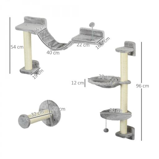 Juego de Escalada para Gatos de Pared 4 Piezas con Hamaca Bola Plataformas 84,5x19x54 cm Gris y Beige [2]